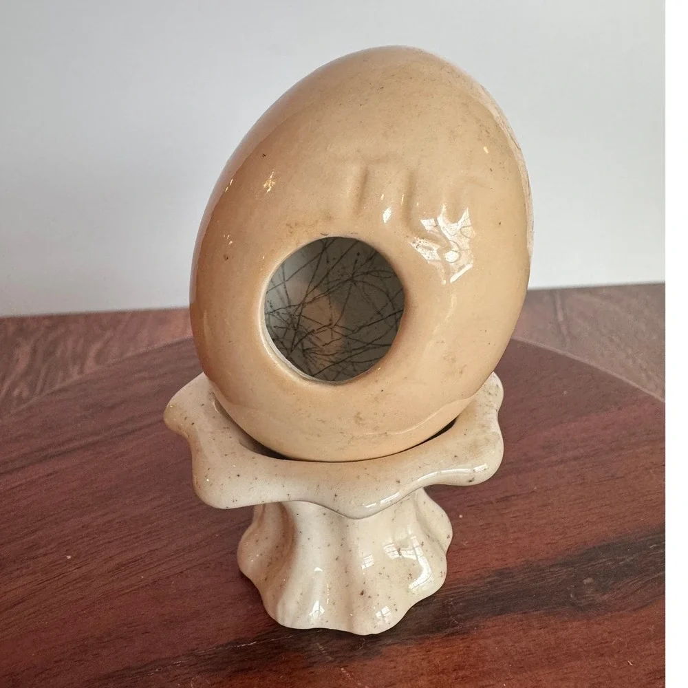 Vintage‎ Ceramic Cat Egg With Stand Hand Painted